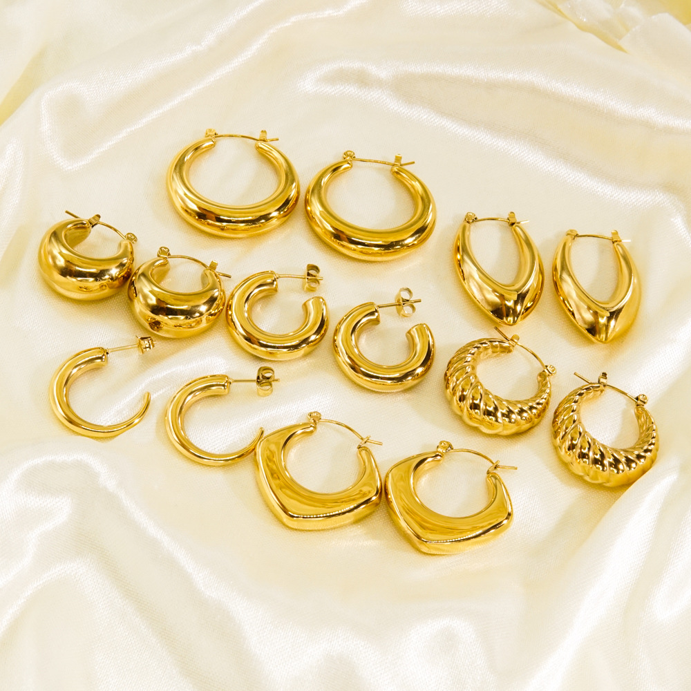 C Shape Earrings For Women, Waterproof Non Tarnish 304 Stainless Steel With 18K Gold Plated PVD Coated 14K Gold 3