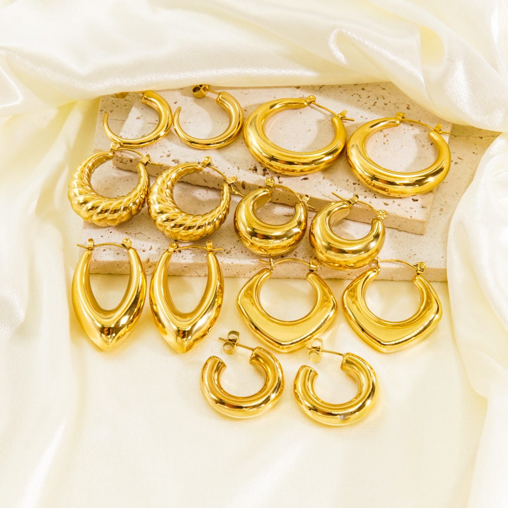 C Shape Earrings For Women, Waterproof Non Tarnish 304 Stainless Steel With 18K Gold Plated PVD Coated 14K Gold 4