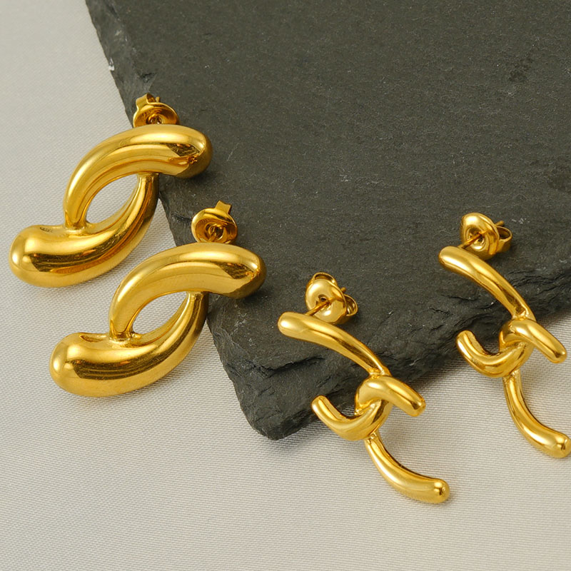 Polished Irregular Stud Earrings For Women In 304 Stainless Steel With 18K Gold Plated PVD Coating And Stone-Free Inlay 2