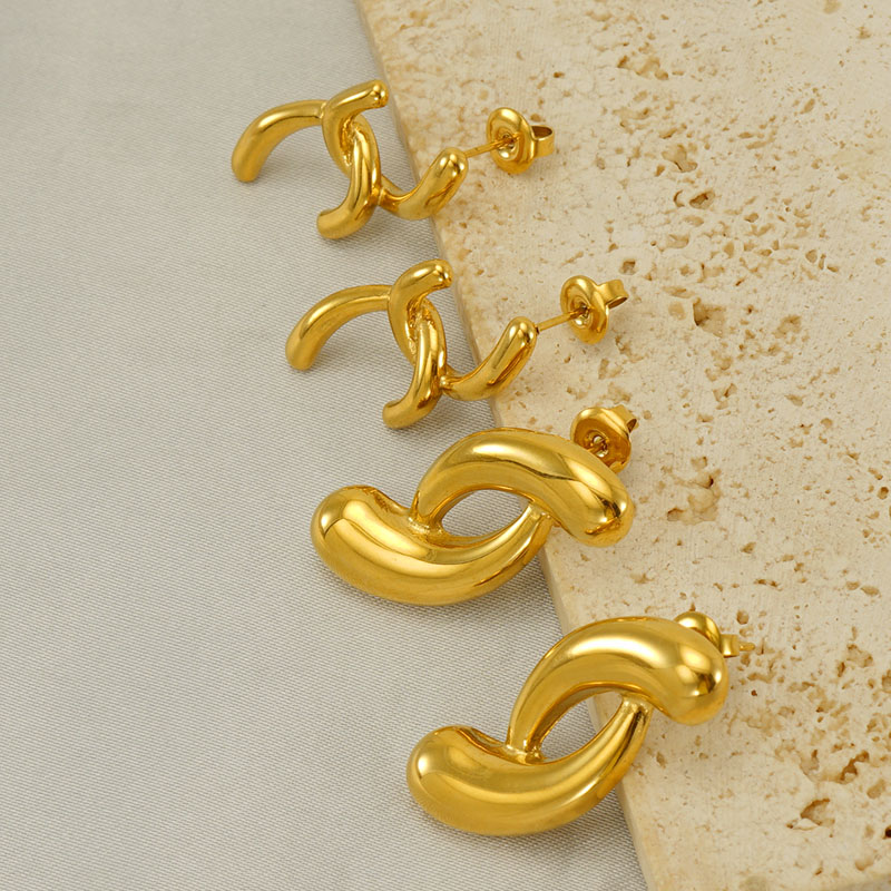 Polished Irregular Stud Earrings For Women In 304 Stainless Steel With 18K Gold Plated PVD Coating And Stone-Free Inlay 3