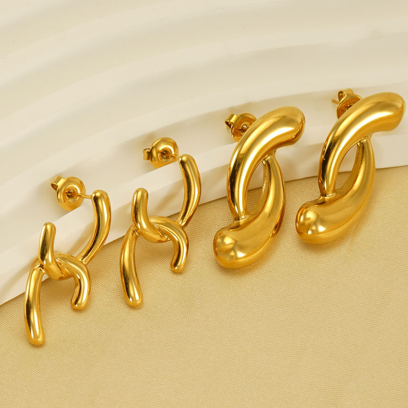 Polished Irregular Stud Earrings For Women In 304 Stainless Steel With 18K Gold Plated PVD Coating And Stone-Free Inlay 5