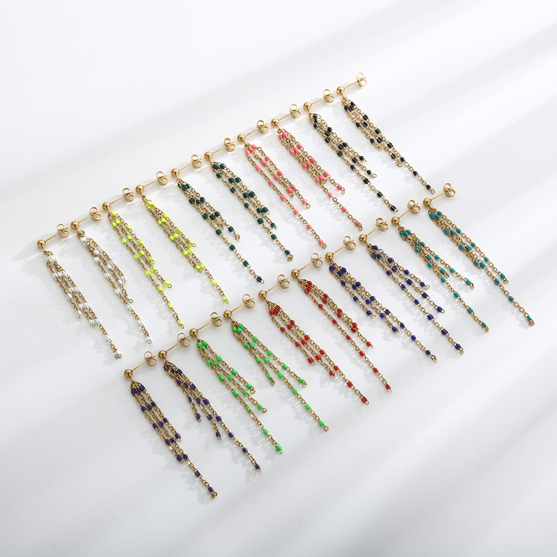 Women’s Electroplated Tassel Drop Earrings In 18K Real Gold Plated 304 Stainless Steel With PVD Coating And Stone-Free Inlay