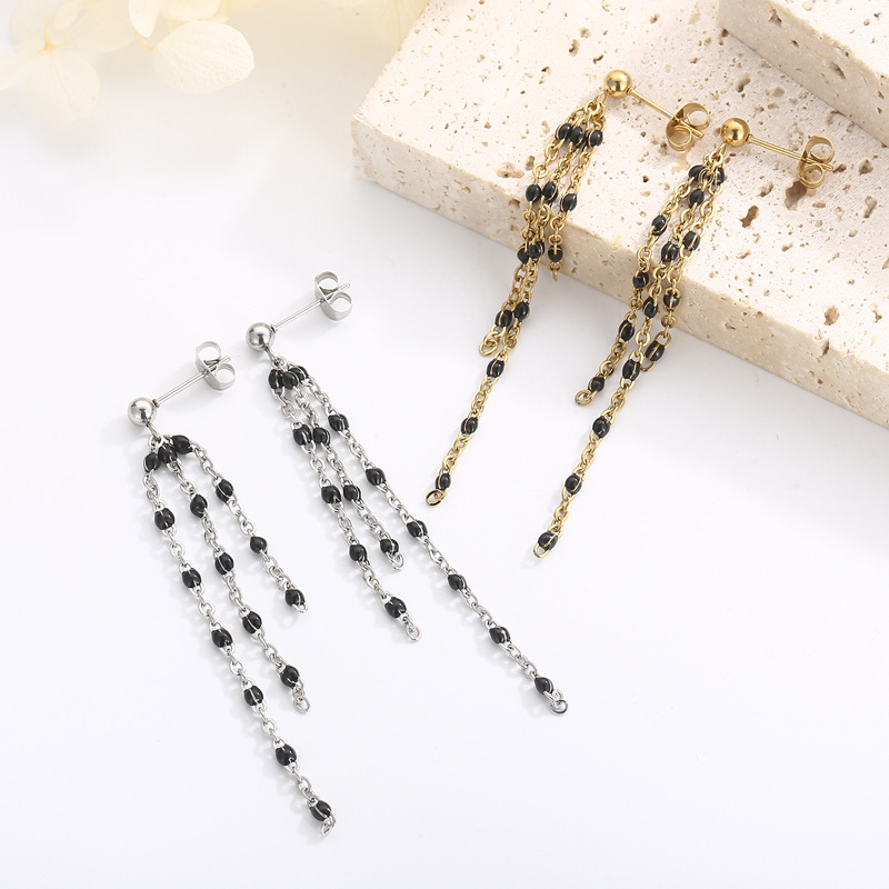 Women’s Electroplated Tassel Drop Earrings In 18K Real Gold Plated 304 Stainless Steel With PVD Coating And Stone-Free Inlay 3