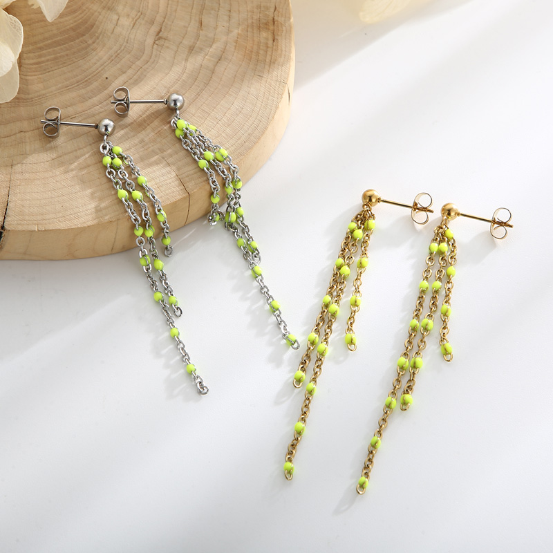 Women’s Electroplated Tassel Drop Earrings In 18K Real Gold Plated 304 Stainless Steel With PVD Coating And Stone-Free Inlay 4