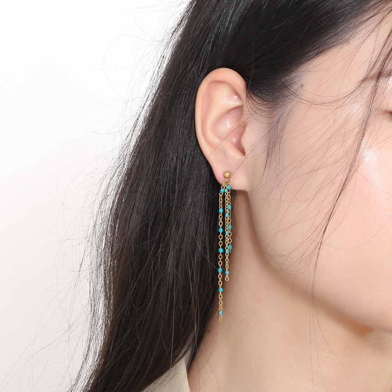 Women’s Electroplated Tassel Drop Earrings In 18K Real Gold Plated 304 Stainless Steel With PVD Coating And Stone-Free Inlay 9