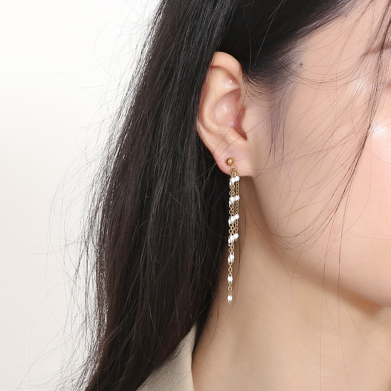 Women’s Electroplated Tassel Drop Earrings In 18K Real Gold Plated 304 Stainless Steel With PVD Coating And Stone-Free Inlay 10