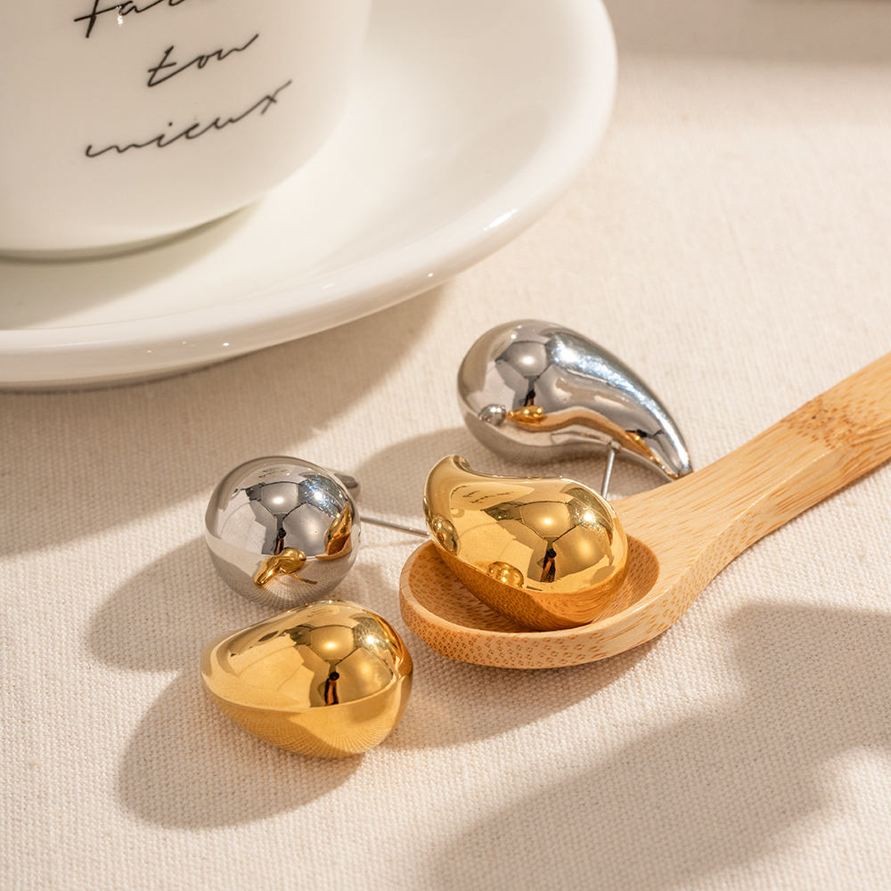 Water Droplets Earrings For Women Featuring 18K Gold Plated 304 Stainless Steel With PVD Coated Titanium Steel Inlay