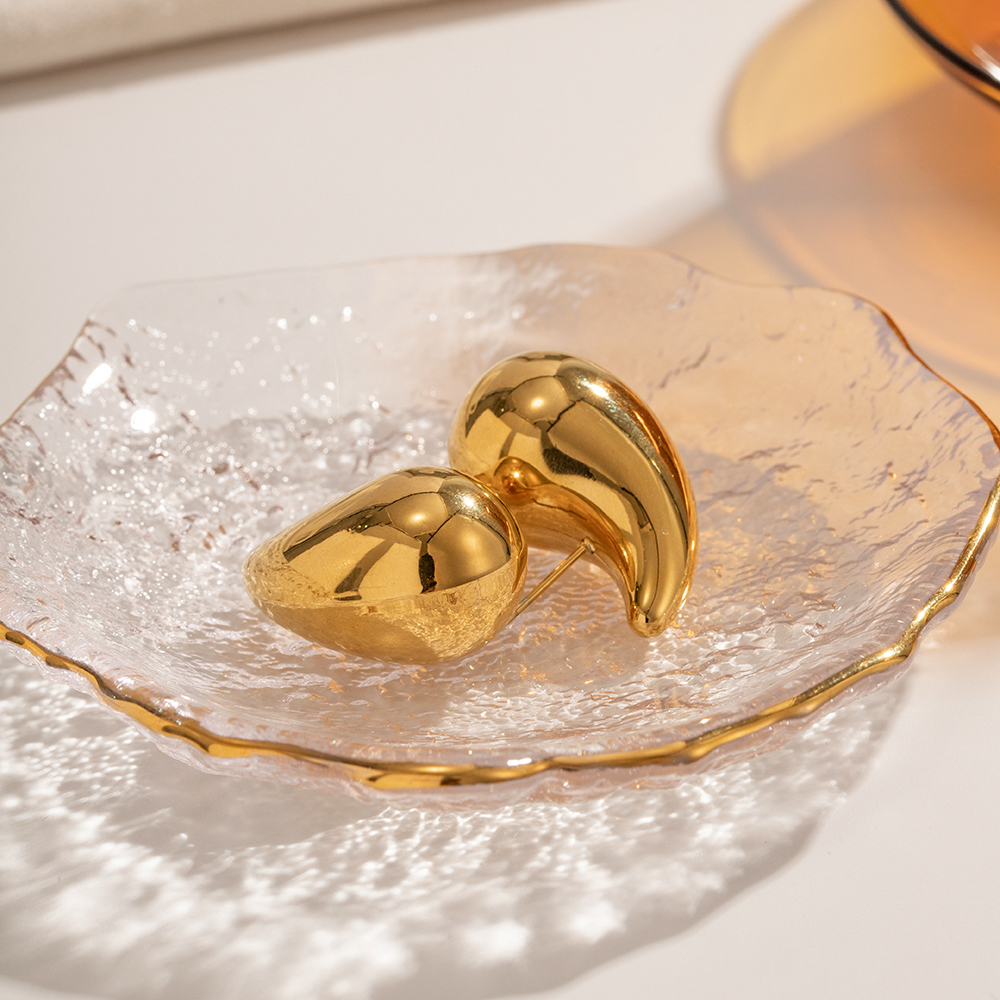 Water Droplets Earrings For Women Featuring 18K Gold Plated 304 Stainless Steel With PVD Coated Titanium Steel Inlay 4