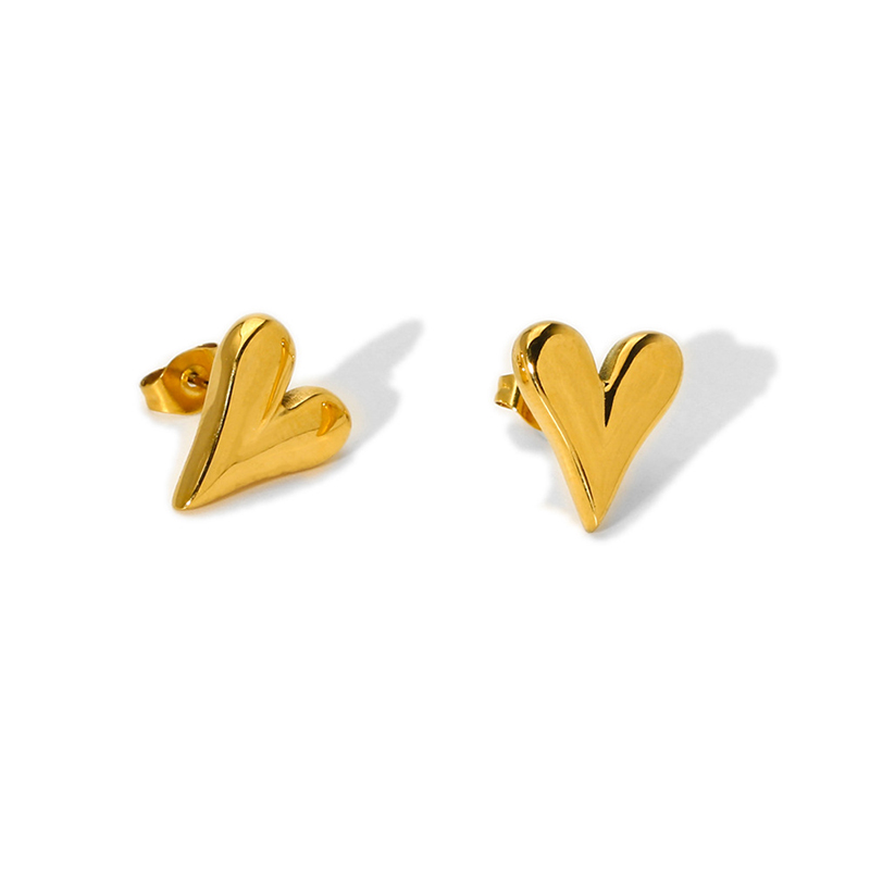 Heart Shape Stud Earrings For Women, 18K Gold Plated With 0.03µm-0.05µm PVD Coated 304 Stainless Steel 6