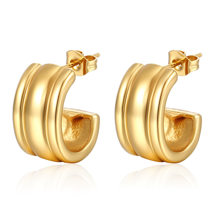 C Shape Earrings For Women Featuring 18K Gold Plated PVD Vacuum Plating And 304 Stainless Steel Posts 2