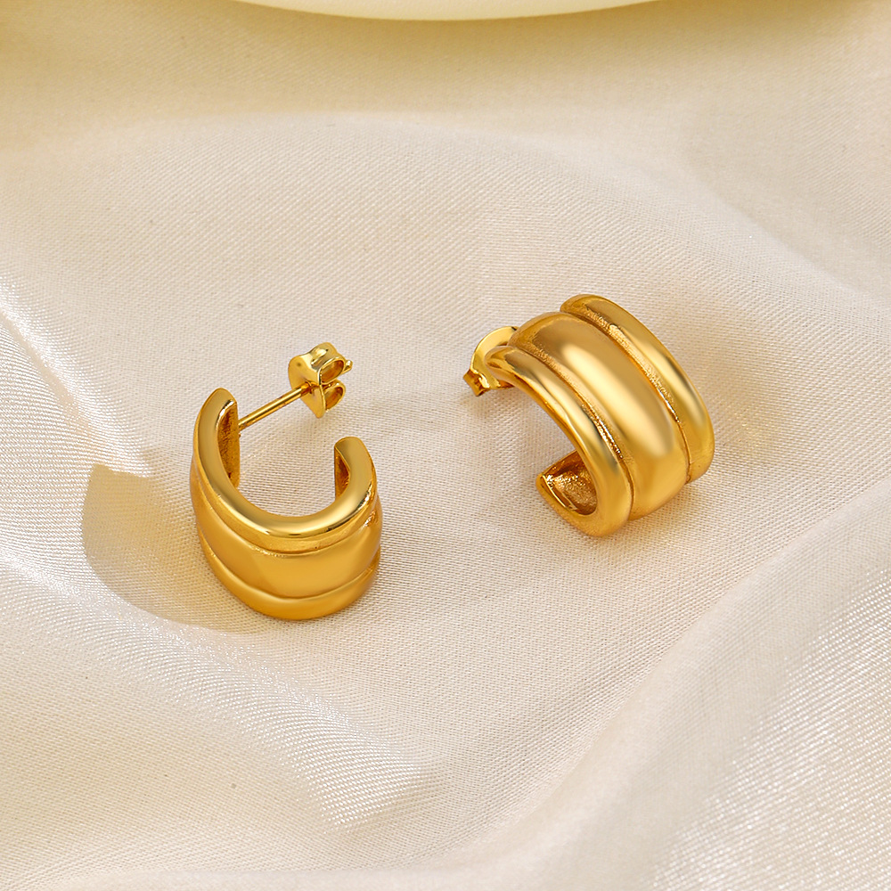 C Shape Earrings For Women Featuring 18K Gold Plated PVD Vacuum Plating And 304 Stainless Steel Posts 3