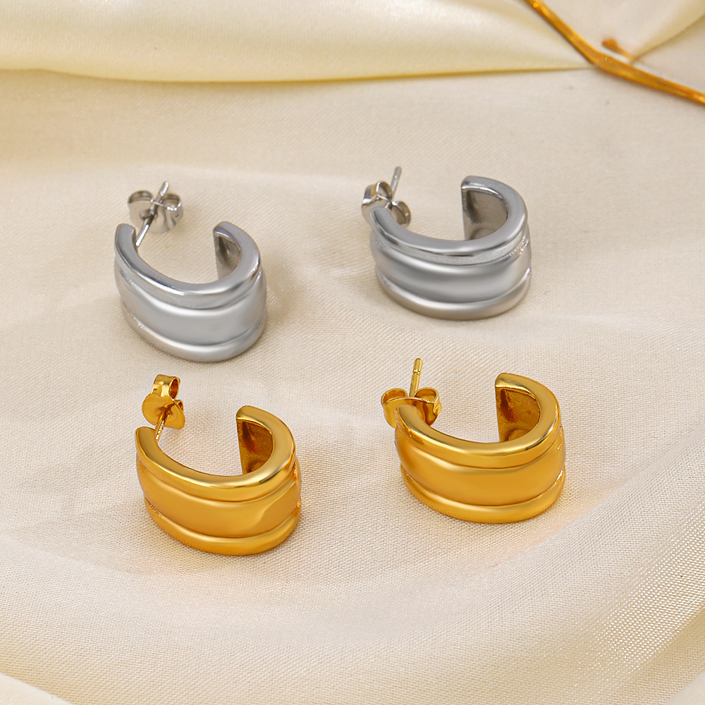 C Shape Earrings For Women Featuring 18K Gold Plated PVD Vacuum Plating And 304 Stainless Steel Posts 4