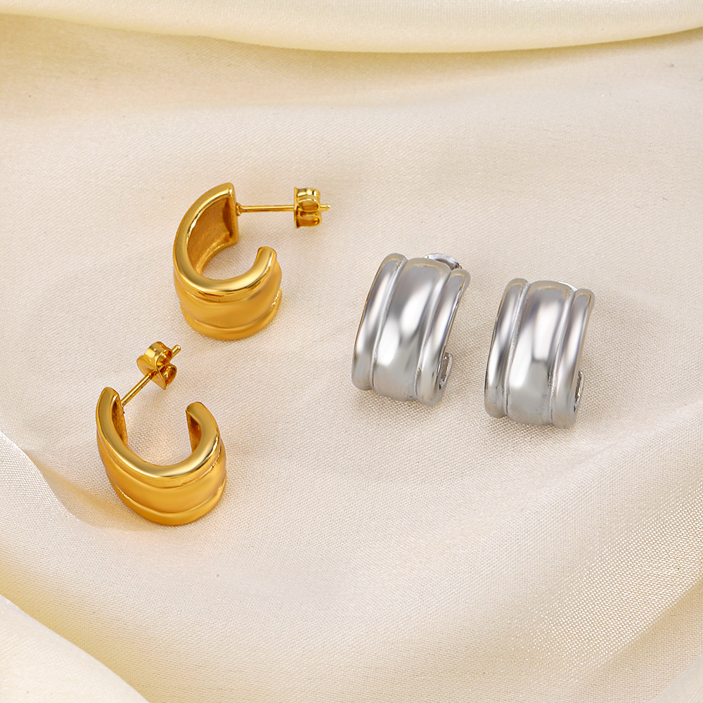 C Shape Earrings For Women Featuring 18K Gold Plated PVD Vacuum Plating And 304 Stainless Steel Posts 5