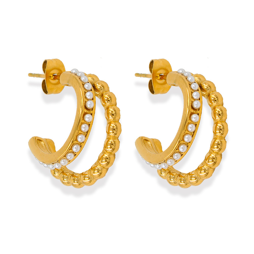 Retro C Shape Clip Earrings For Women In Stainless Steel With Electroplated Finish And Zircon Inlay 4