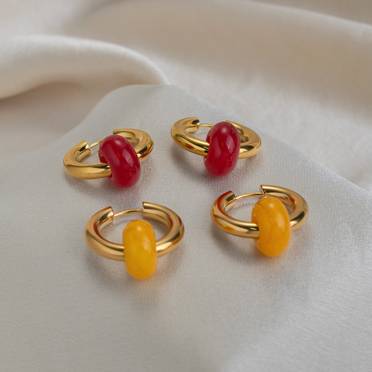 Retro Geometric Earrings For Women In 201 Stainless Steel With Real Gold Plated Finish And Natural Stone Inlay 2