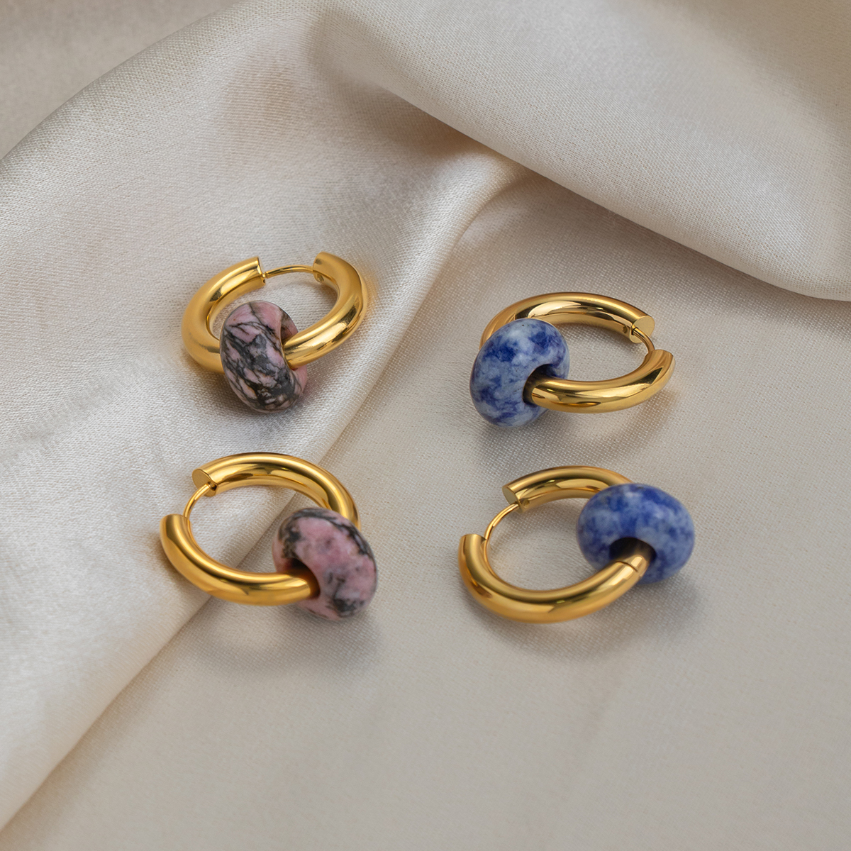 Retro Geometric Earrings For Women In 201 Stainless Steel With Real Gold Plated Finish And Natural Stone Inlay 5