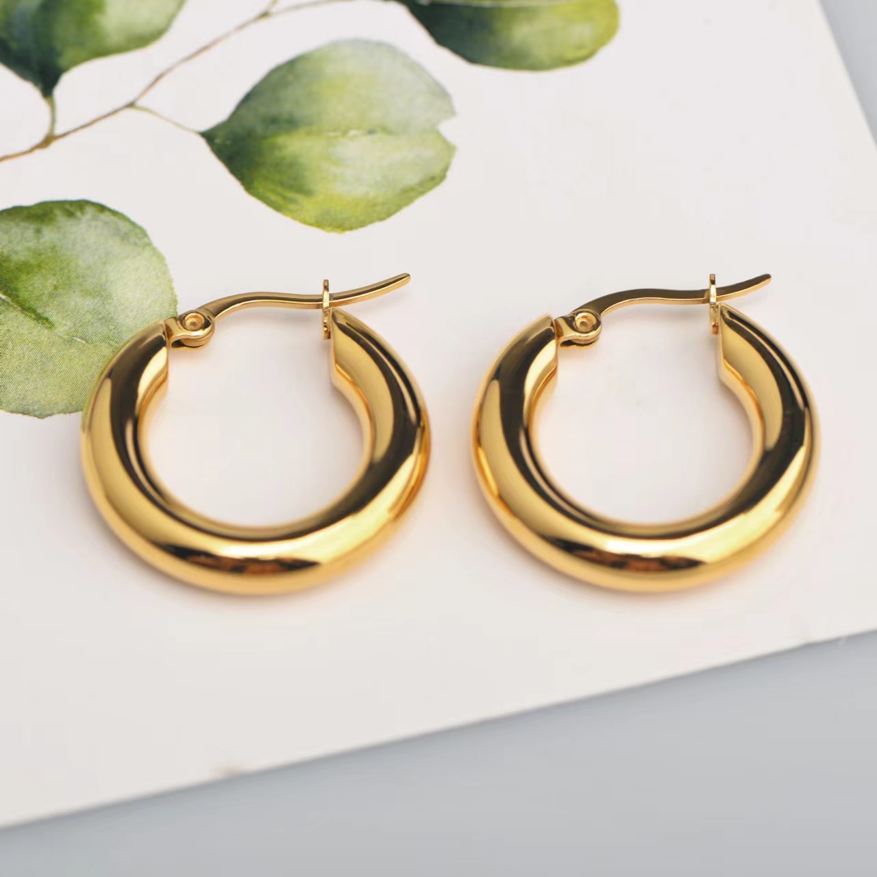 Geometric Hoop Earrings For Women, 18K Gold Plated PVD Coated Waterproof 304 Stainless Steel