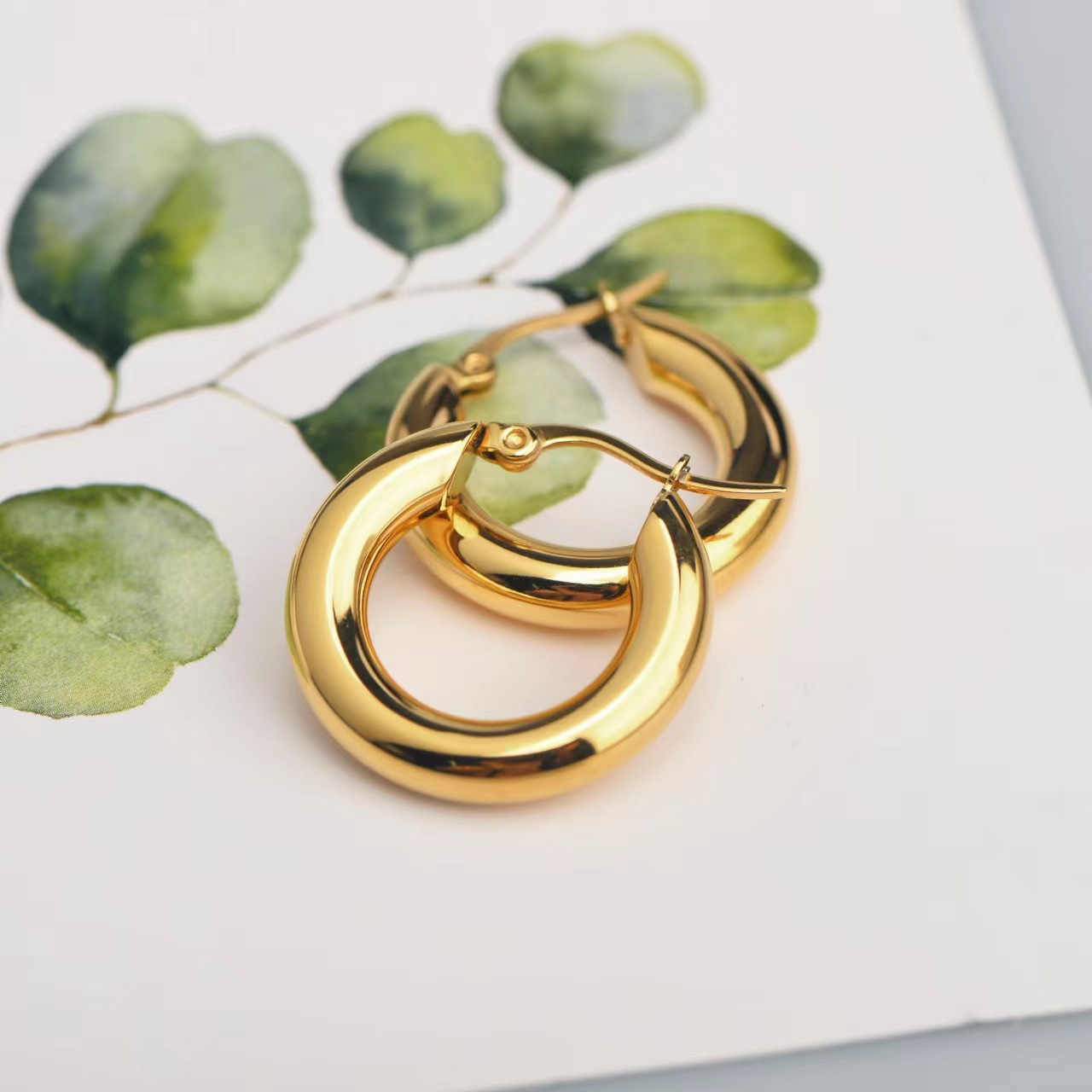Geometric Hoop Earrings For Women, 18K Gold Plated PVD Coated Waterproof 304 Stainless Steel 2