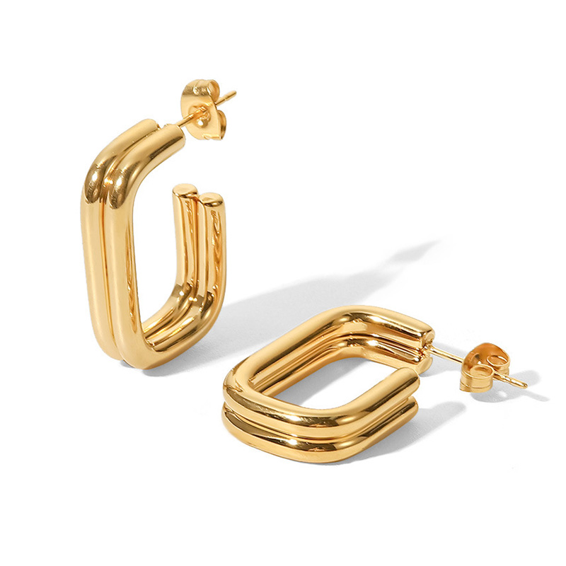 Women’s C Shape Stud Earrings In 304 Stainless Steel With 18K Real Gold Plated PVD Coating, Stone-Free Inlay 2