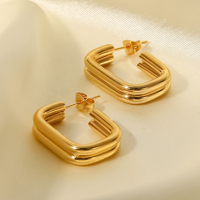 Women’s C Shape Stud Earrings In 304 Stainless Steel With 18K Real Gold Plated PVD Coating, Stone-Free Inlay 4