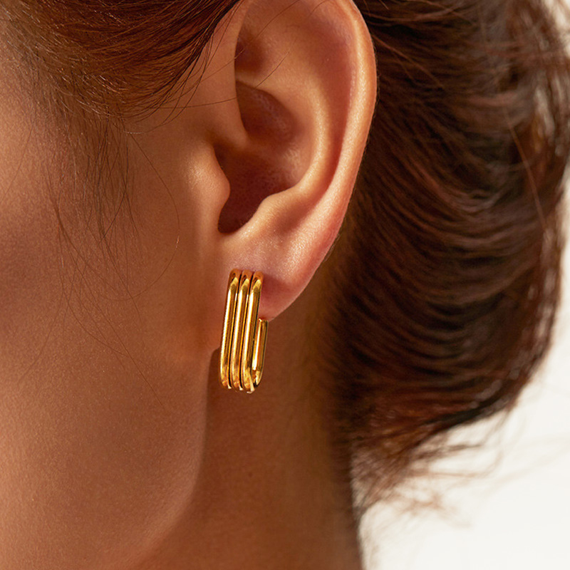 Women’s C Shape Stud Earrings In 304 Stainless Steel With 18K Real Gold Plated PVD Coating, Stone-Free Inlay 5