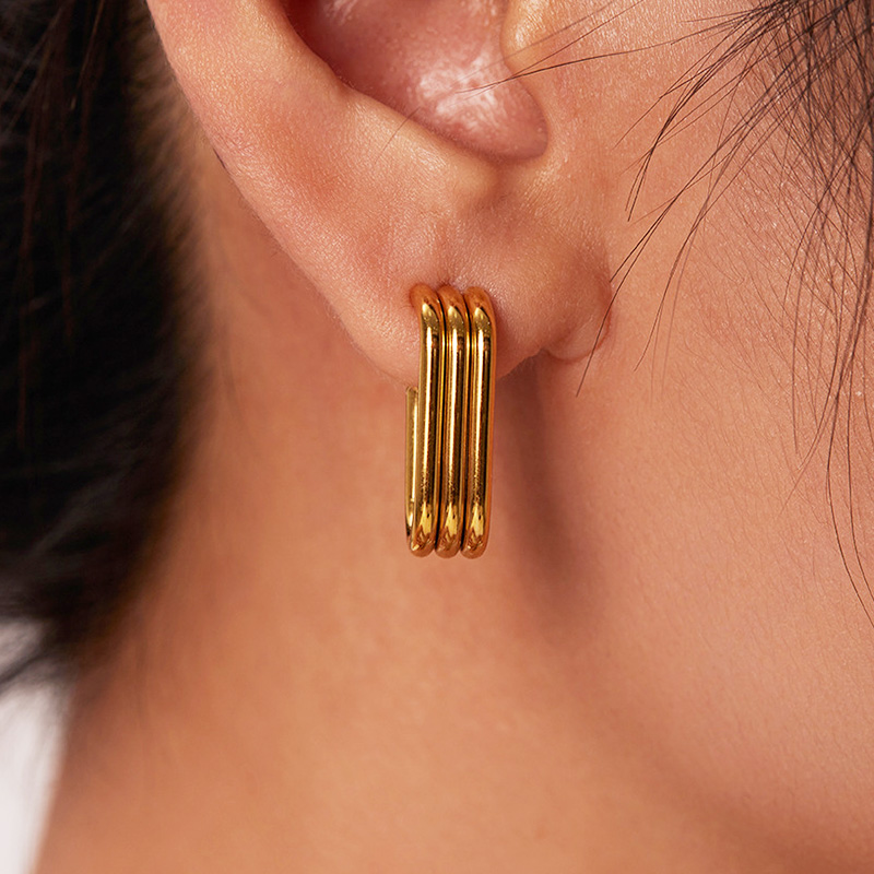 Women’s C Shape Stud Earrings In 304 Stainless Steel With 18K Real Gold Plated PVD Coating, Stone-Free Inlay 6