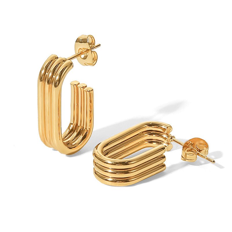 Women’s C Shape Stud Earrings In 304 Stainless Steel With 18K Real Gold Plated PVD Coating, Stone-Free Inlay 7