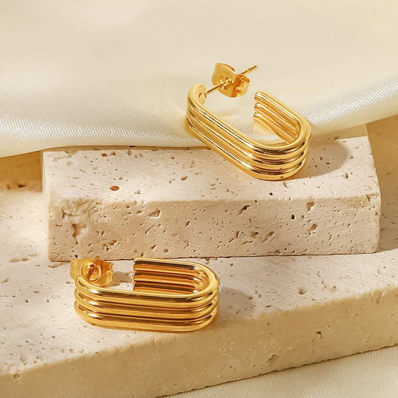 Women’s C Shape Stud Earrings In 304 Stainless Steel With 18K Real Gold Plated PVD Coating, Stone-Free Inlay 8