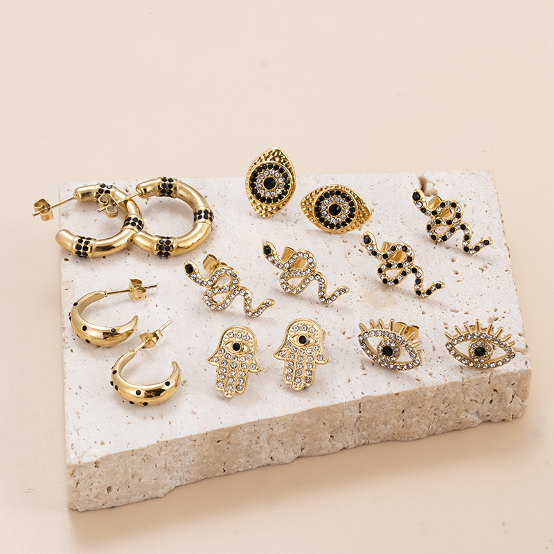 Geometric Stud Earrings For Women In 304 Stainless Steel With Zircon Inlay, 18K Gold Plated Finish