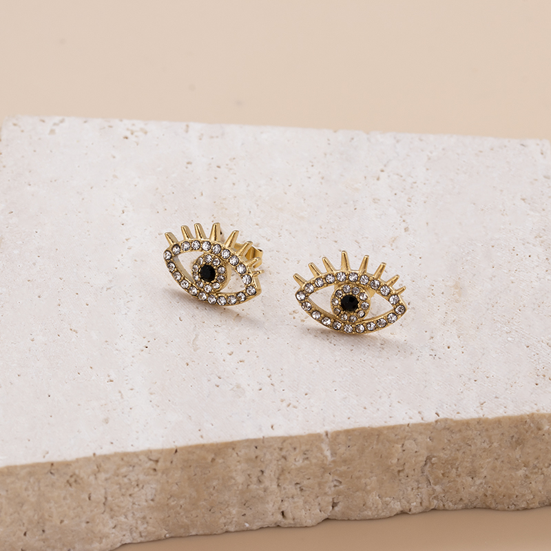 Geometric Stud Earrings For Women In 304 Stainless Steel With Zircon Inlay, 18K Gold Plated Finish 2