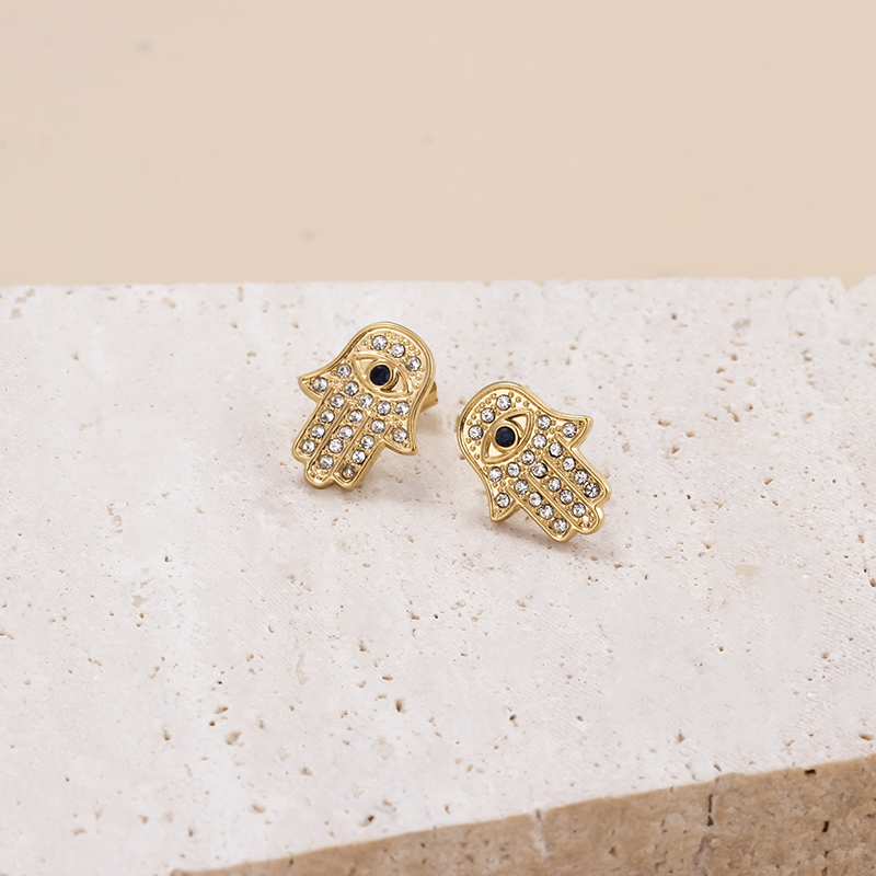 Geometric Stud Earrings For Women In 304 Stainless Steel With Zircon Inlay, 18K Gold Plated Finish 3