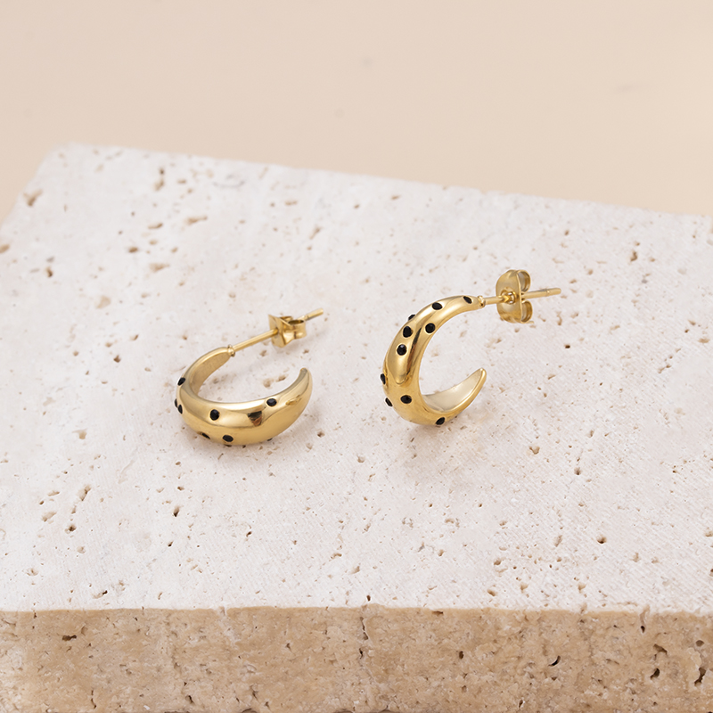Geometric Stud Earrings For Women In 304 Stainless Steel With Zircon Inlay, 18K Gold Plated Finish 4