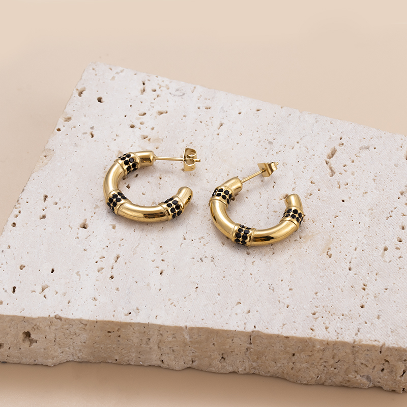 Geometric Stud Earrings For Women In 304 Stainless Steel With Zircon Inlay, 18K Gold Plated Finish 5