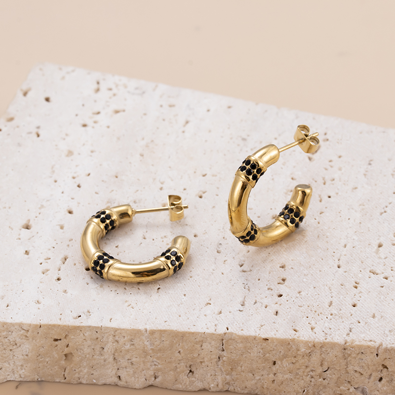 Geometric Stud Earrings For Women In 304 Stainless Steel With Zircon Inlay, 18K Gold Plated Finish 9