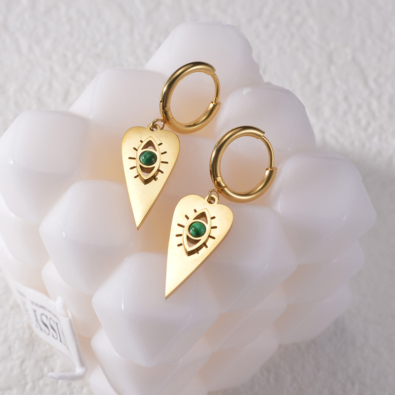 Geometric Drop Earrings For Women Featuring 18K Gold Plated PVD Vacuum Plating And Natural Stone Inlay In 304 Stainless Steel