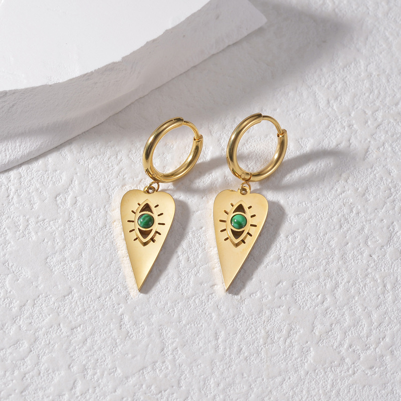 Geometric Drop Earrings For Women Featuring 18K Gold Plated PVD Vacuum Plating And Natural Stone Inlay In 304 Stainless Steel 2