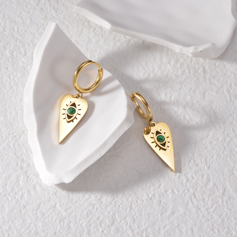 Geometric Drop Earrings For Women Featuring 18K Gold Plated PVD Vacuum Plating And Natural Stone Inlay In 304 Stainless Steel 3