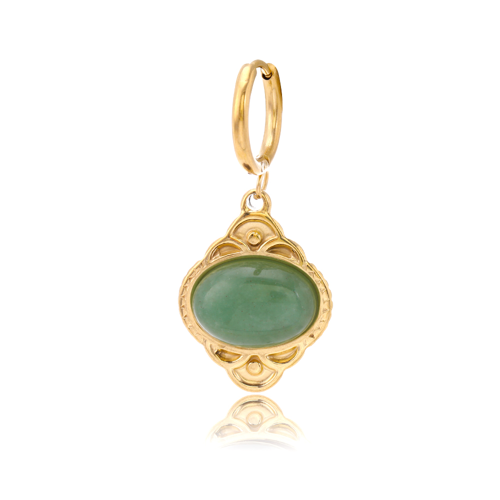 Oval Drop Earrings For Women In 304 Stainless Steel With 18K Gold Plated PVD Coating And Artificial Gemstones 5