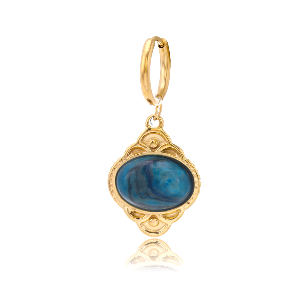 Oval Drop Earrings For Women In 304 Stainless Steel With 18K Gold Plated PVD Coating And Artificial Gemstones 6