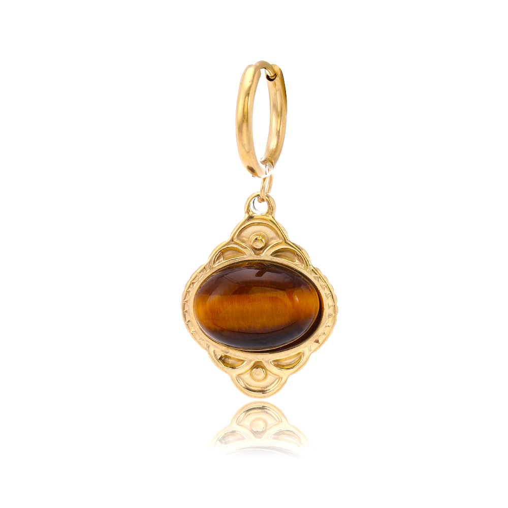 Oval Drop Earrings For Women In 304 Stainless Steel With 18K Gold Plated PVD Coating And Artificial Gemstones 7