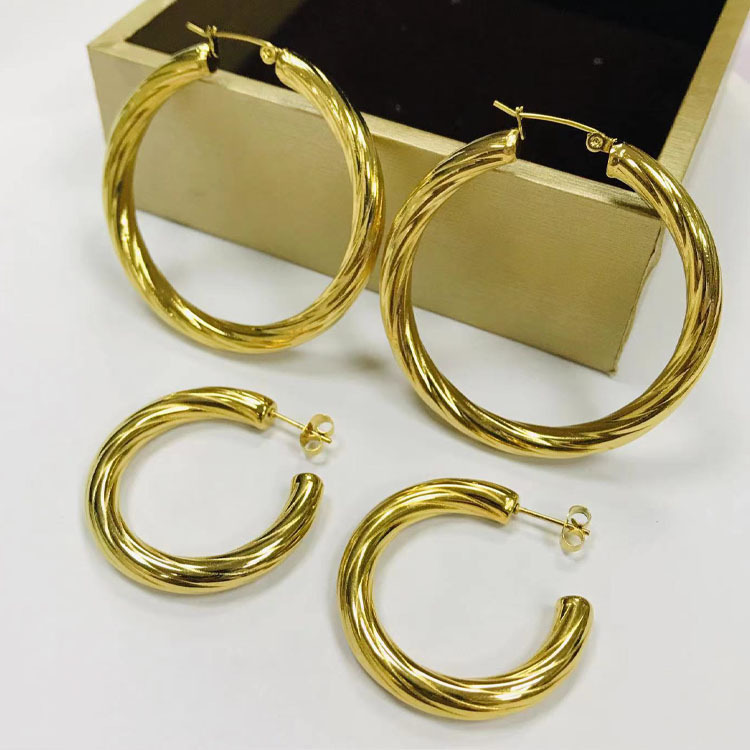 Geometric Earrings For Women 1 Pair Stainless Steel Featuring 18K Gold Plated Design