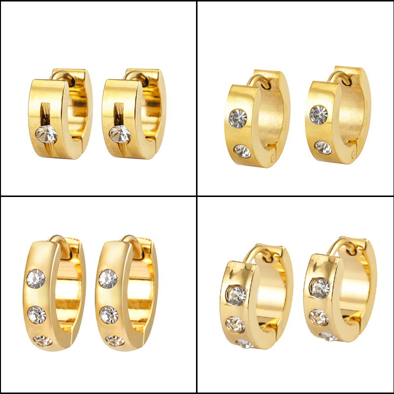 Geometric Titanium Steel Earrings With Zircon Inlay, Designed For Women, 1 Pair