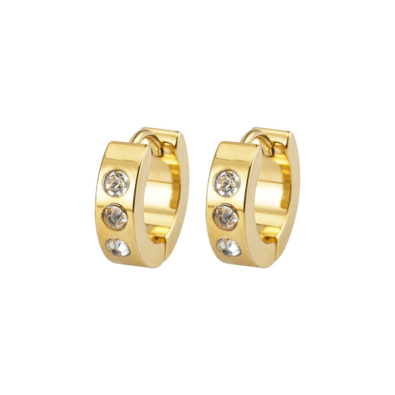 Geometric Titanium Steel Earrings With Zircon Inlay, Designed For Women, 1 Pair 2