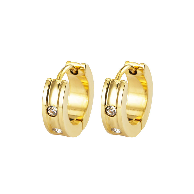 Geometric Titanium Steel Earrings With Zircon Inlay, Designed For Women, 1 Pair 3