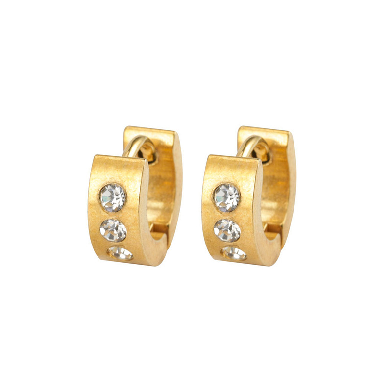 Geometric Titanium Steel Earrings With Zircon Inlay, Designed For Women, 1 Pair 4