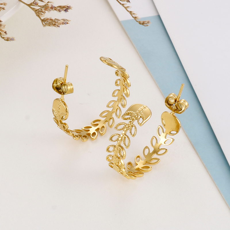 C Shape Earrings For Women Featuring Electroplated 304 Stainless Steel With 18K Real Gold PVD Coating And Stone-Free Inlay