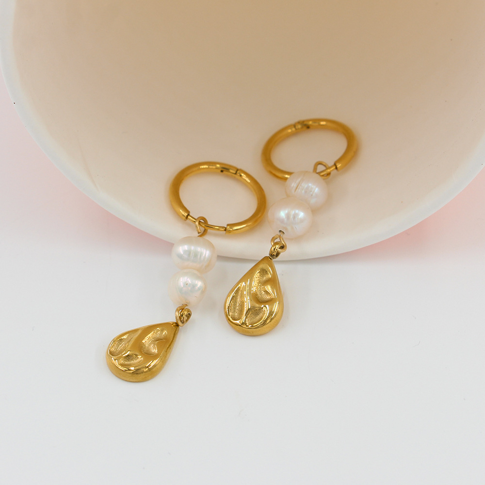 Geometric Drop Earrings For Women In 303 Stainless Steel With 18K Gold PVD Vacuum Plating And Natural Pearl Inlay 3