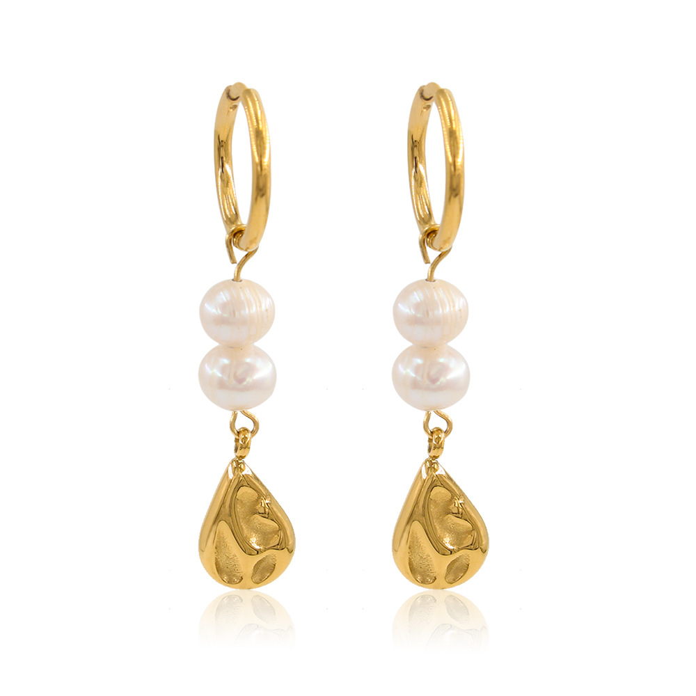 Geometric Drop Earrings For Women In 303 Stainless Steel With 18K Gold PVD Vacuum Plating And Natural Pearl Inlay 4