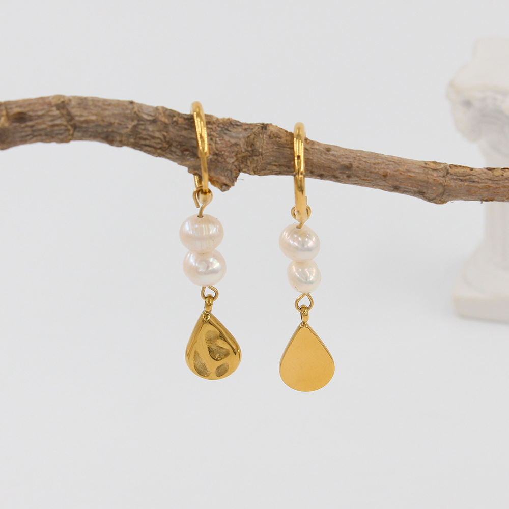 Geometric Drop Earrings For Women In 303 Stainless Steel With 18K Gold PVD Vacuum Plating And Natural Pearl Inlay 5