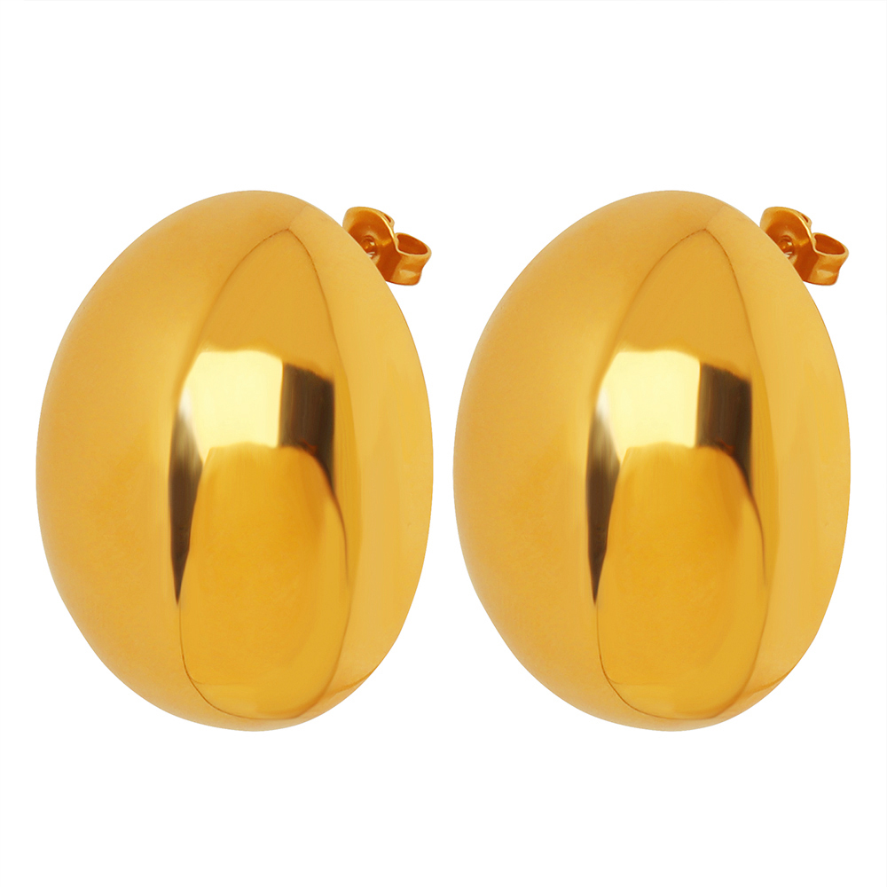 Oval Waterproof Non Tarnish Earrings For Women, PVD Coated 304 Stainless Steel With Real Gold Plated And Titanium Steel Inlay 2